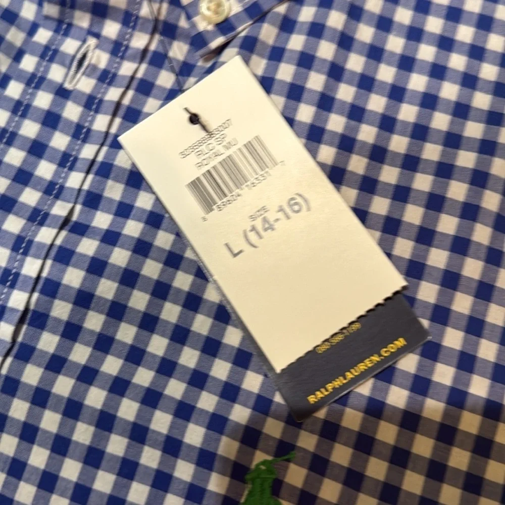 Ralph Lauren boys long sleeved button down shirt blue/white gingham L (14-16)